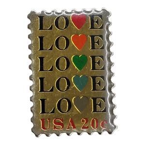 Vintage USPS 20c Love Stamp Enamel Lapel Pin 1982 Lannoye Emblems Postage Hat
